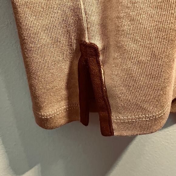 Lauren Ralph Lauren Tunic Sweater Knit Tan Brown V Neck Faux Suede Trim 3X - Picture 3 of 6